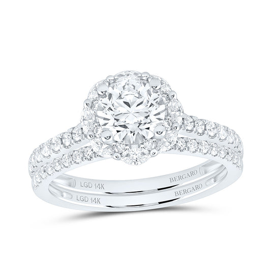 14K Yellow Or White Gold 1 5/8 Cttw Lab Grown Diamond 1 Cttw Center Round Single Halo Bridal Set