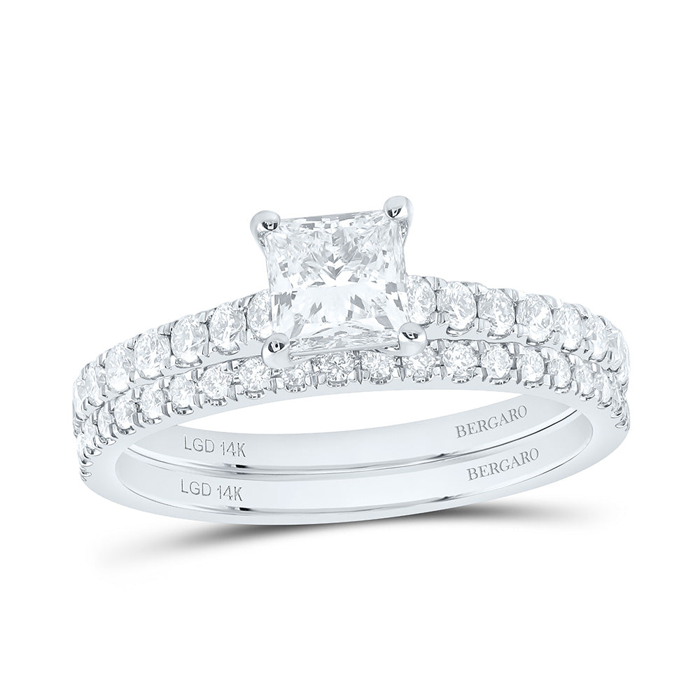 14K Yellow Or White Gold 1 1/4 Cttw Lab Grown Diamond 3/4 Cttw Center Princess Bridal Set