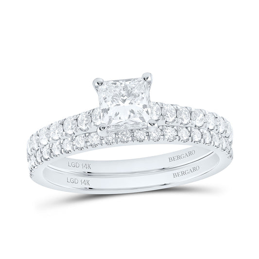 14K Yellow Or White Gold 1 1/4 Cttw Lab Grown Diamond 3/4 Cttw Center Princess Bridal Set