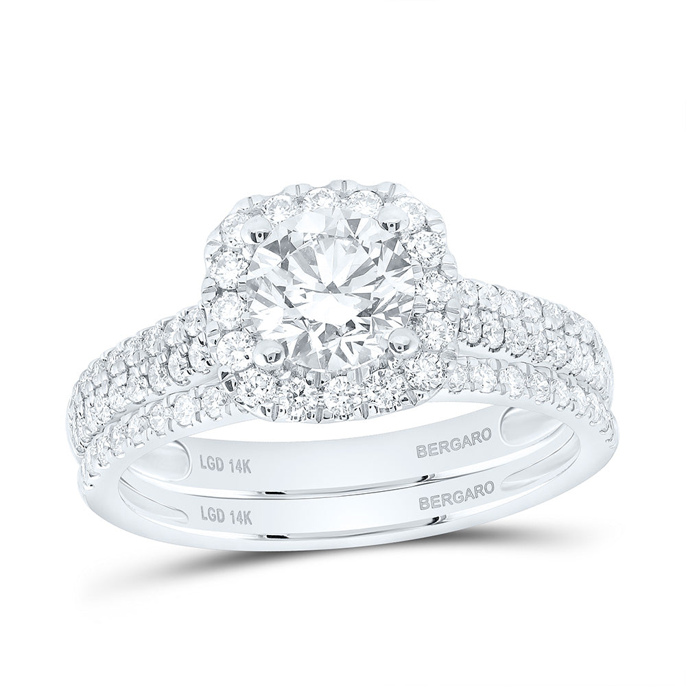 14K Yellow Or White Gold 1 5/8 Cttw Lab Grown Diamond 1 Cttw Center Round Cushion Single Halo Bridal Set