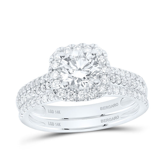 14K Yellow Or White Gold 1 5/8 Cttw Lab Grown Diamond 1 Cttw Center Round Cushion Single Halo Bridal Set