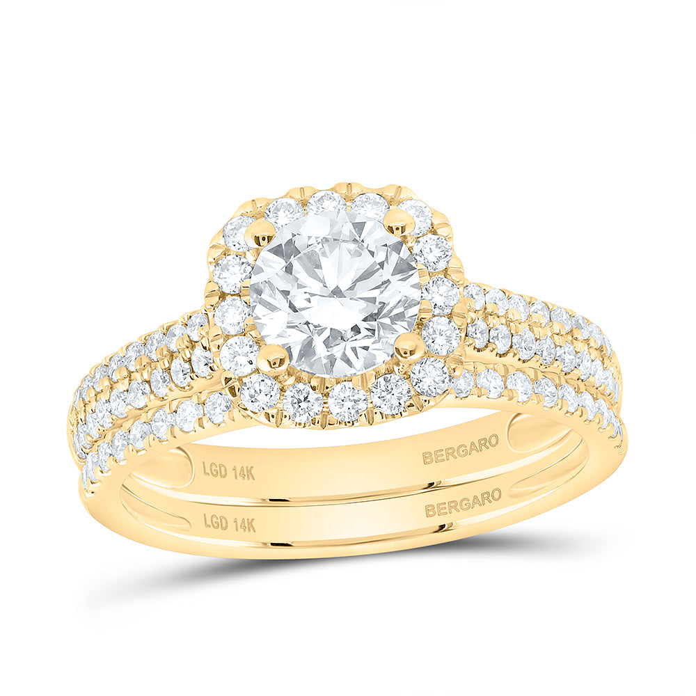 14K Yellow Or White Gold 1 5/8 Cttw Lab Grown Diamond 1 Cttw Center Round Cushion Single Halo Bridal Set