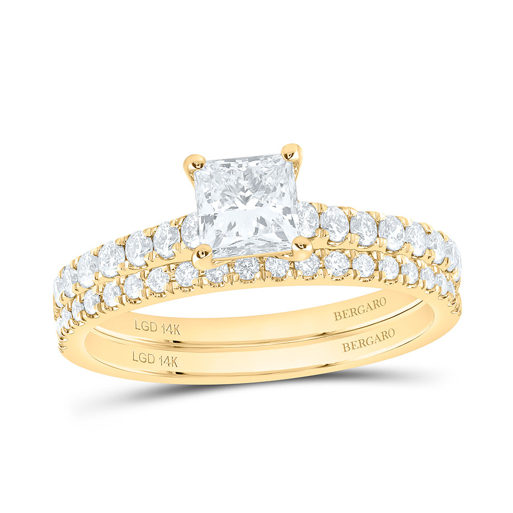 14K Yellow Or White Gold 1 1/4 Cttw Lab Grown Diamond 3/4 Cttw Center Princess Bridal Set
