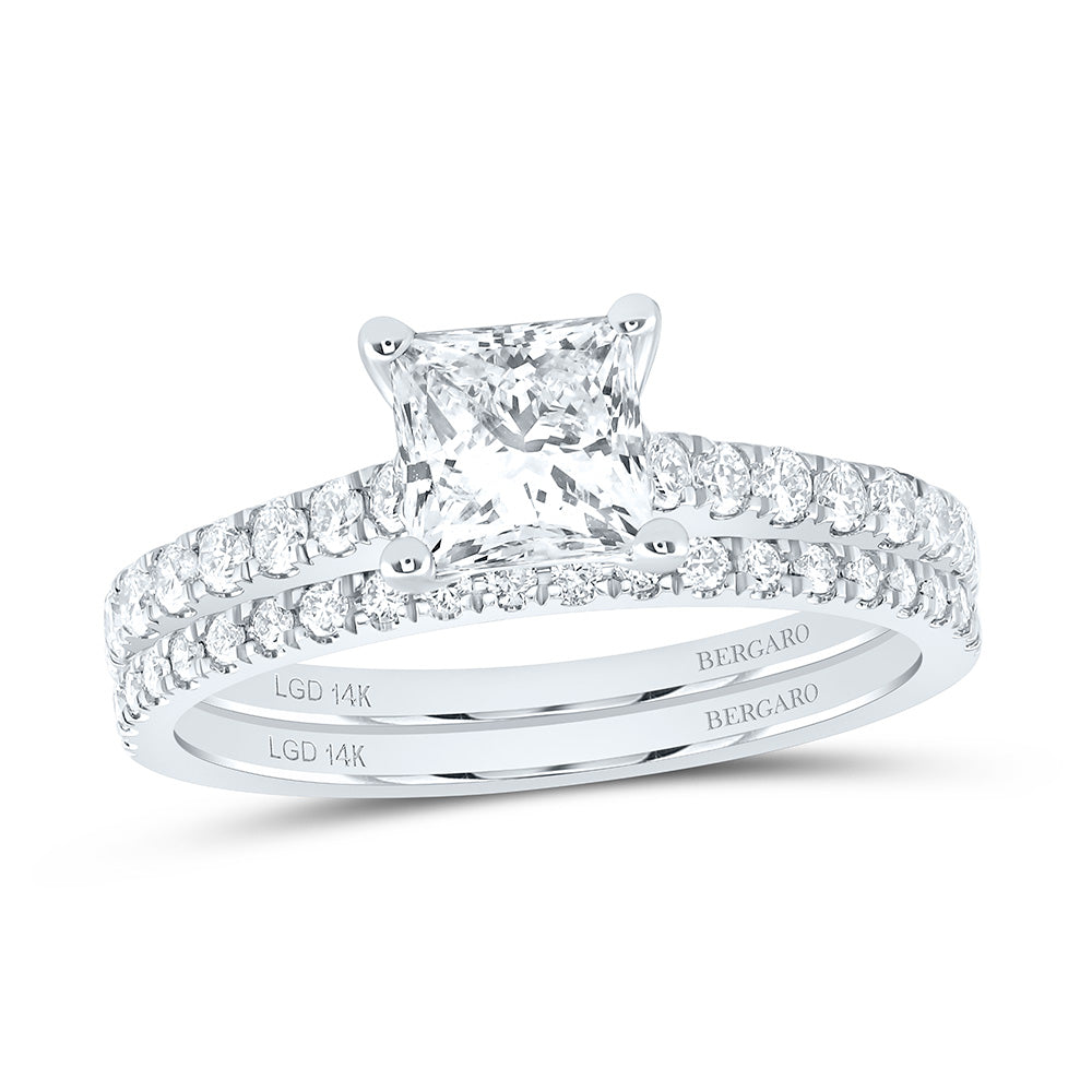 14K Yellow Or White Gold 1 1/2 Cttw Lab Grown Diamond 1 Cttw Center Princess Bridal Set