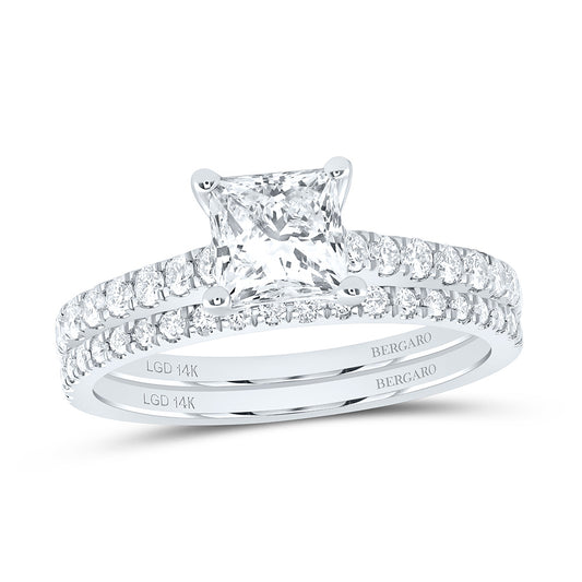 14K Yellow Or White Gold 1 1/2 Cttw Lab Grown Diamond 1 Cttw Center Princess Bridal Set