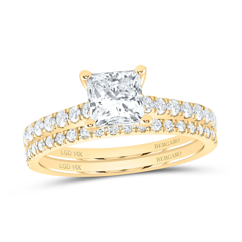 14K Yellow Or White Gold 1 1/2 Cttw Lab Grown Diamond 1 Cttw Center Princess Bridal Set