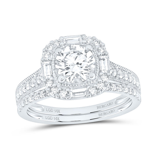 14K Yellow Or White Gold 1 3/4 Cttw Lab Grown Diamond 1 Cttw Center Round Cushion Single Halo Bridal Set