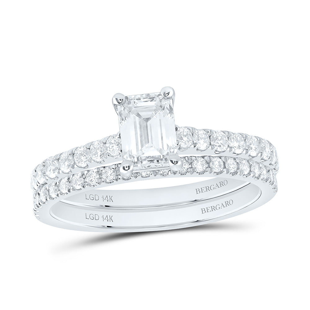 14K Yellow Or White Gold 1 1/4 Cttw Lab Grown Diamond 3/4 Cttw Center Emerald Bridal Set