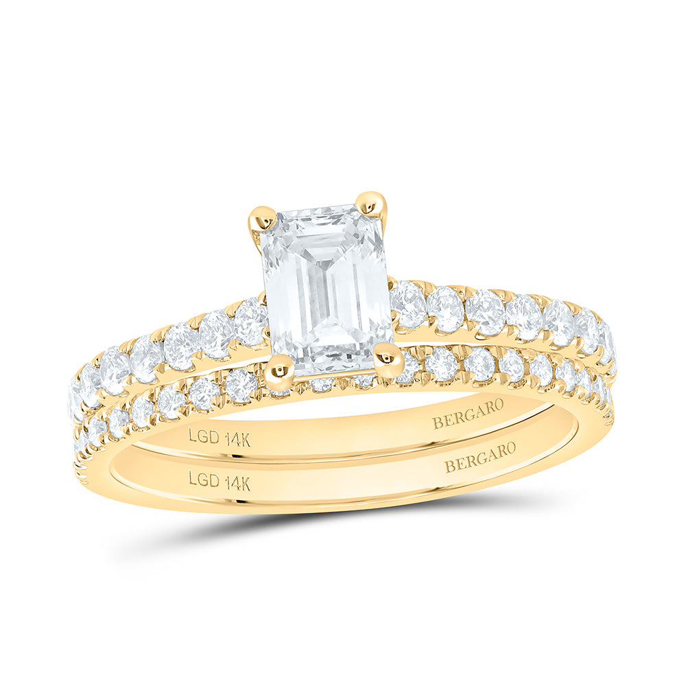 14K Yellow Or White Gold 1 1/4 Cttw Lab Grown Diamond 3/4 Cttw Center Emerald Bridal Set