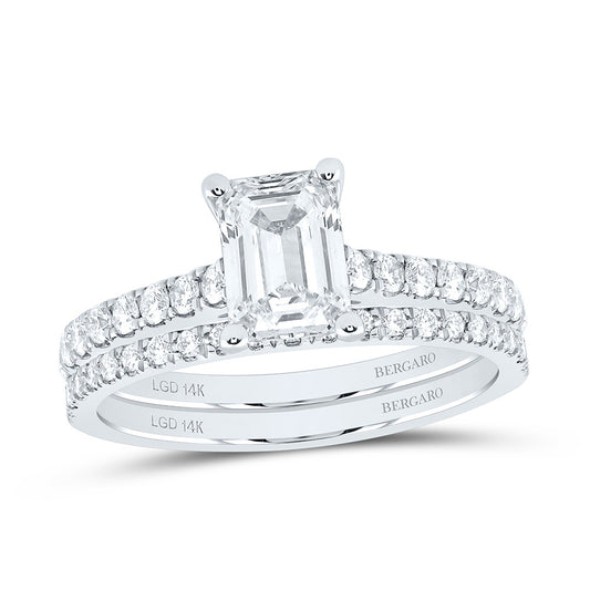 14K Yellow Or White Gold 1 1/2 Cttw Lab Grown Diamond 1 Cttw Center Emerald Bridal Set