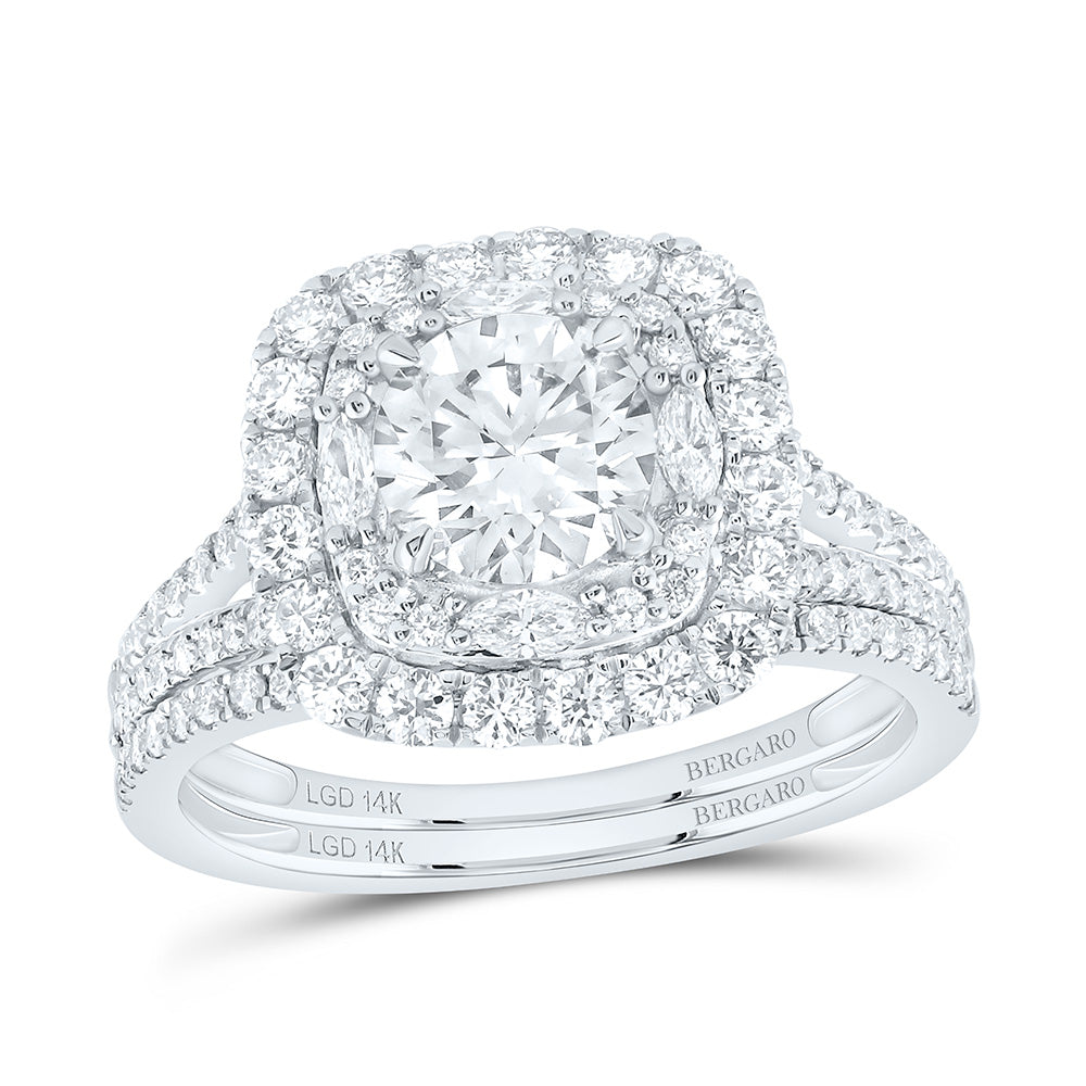 14K Yellow Or White Gold 2 Cttw Lab Grown Diamond 1 Cttw Center Round Cushion Double Halo Bridal Set