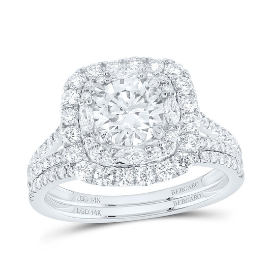 14K Yellow Or White Gold 2 Cttw Lab Grown Diamond 1 Cttw Center Round Cushion Double Halo Bridal Set
