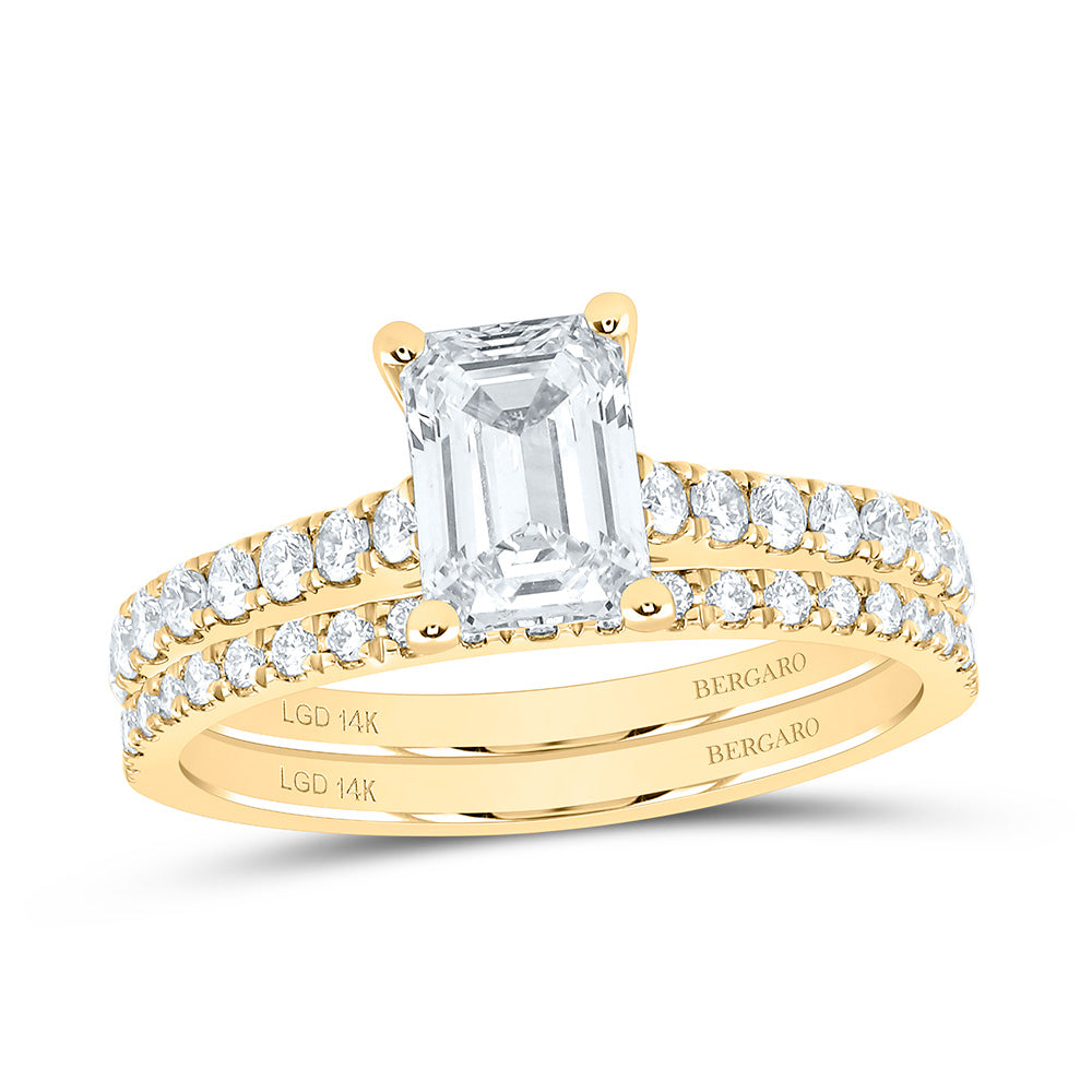 14K Yellow Or White Gold 1 1/2 Cttw Lab Grown Diamond 1 Cttw Center Emerald Bridal Set