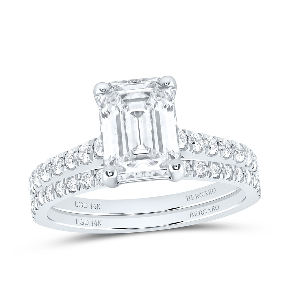 14K Yellow Or White Gold 2 1/2 Cttw Lab Grown Diamond 2 Cttw Center Emerald Bridal Set