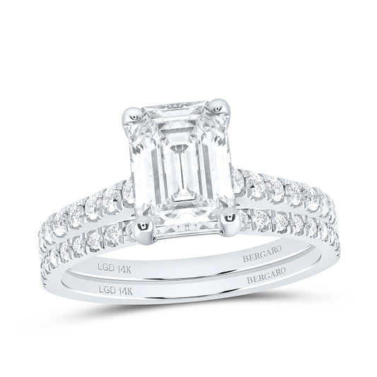 14K Yellow Or White Gold 2 1/2 Cttw Lab Grown Diamond 2 Cttw Center Emerald Bridal Set