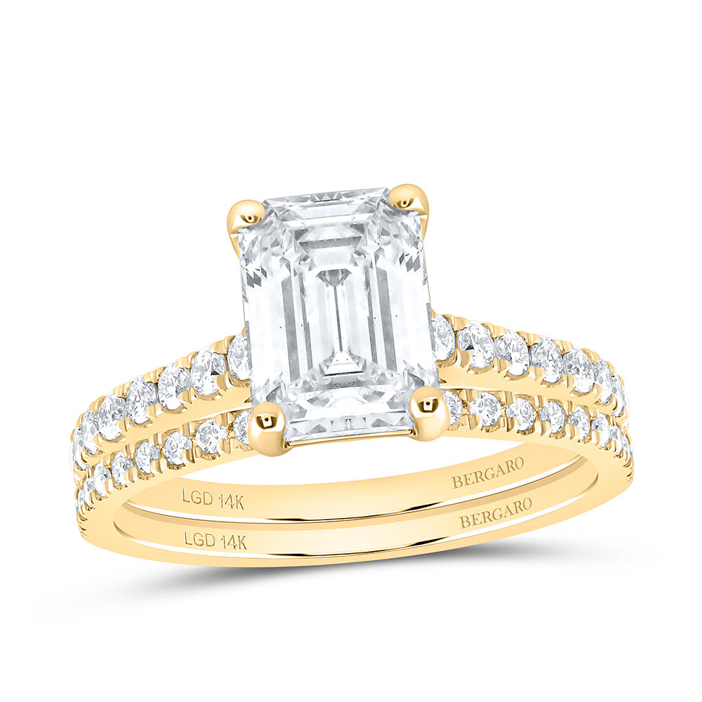 14K Yellow Or White Gold 2 1/2 Cttw Lab Grown Diamond 2 Cttw Center Emerald Bridal Set