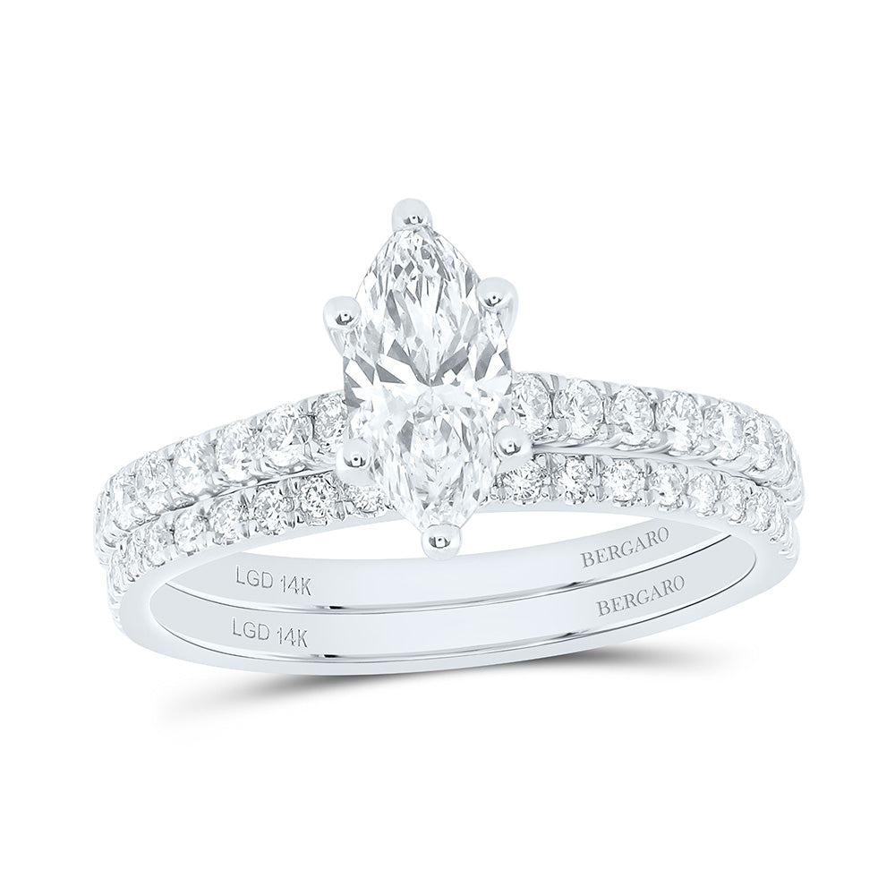 14K Yellow Or White Gold 1 1/4 Cttw Lab Grown Diamond 3/4 Cttw Center Marquise Bridal Set