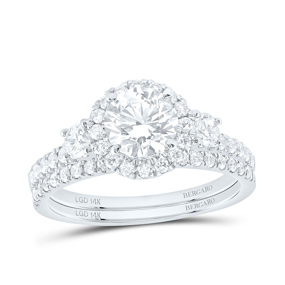 14K Yellow Or White Gold 1 7/8 Cttw Lab Grown Diamond 1 Cttw Center Round Single Halo Bridal Set
