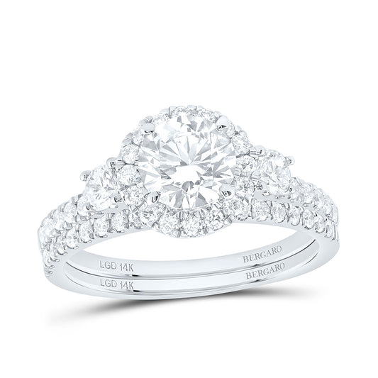 14K Yellow Or White Gold 1 7/8 Cttw Lab Grown Diamond 1 Cttw Center Round Single Halo Bridal Set