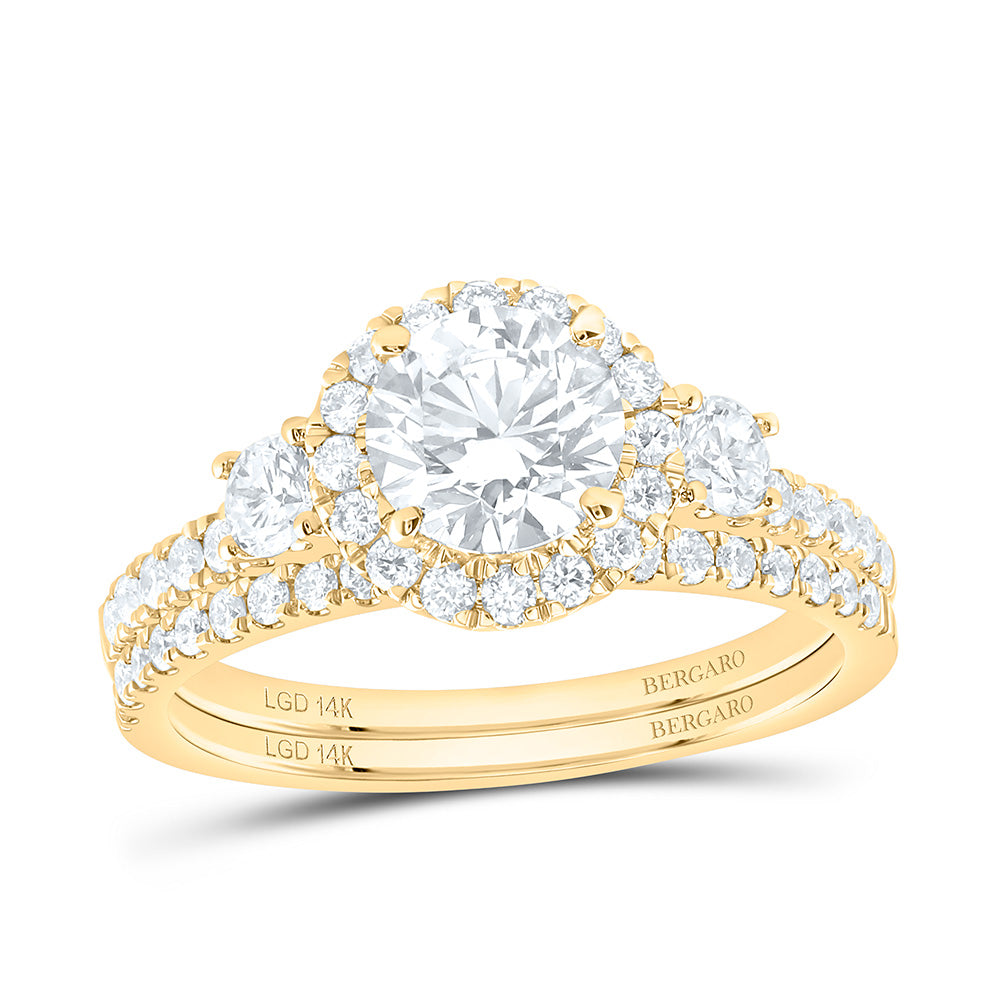 14K Yellow Or White Gold 1 7/8 Cttw Lab Grown Diamond 1 Cttw Center Round Single Halo Bridal Set
