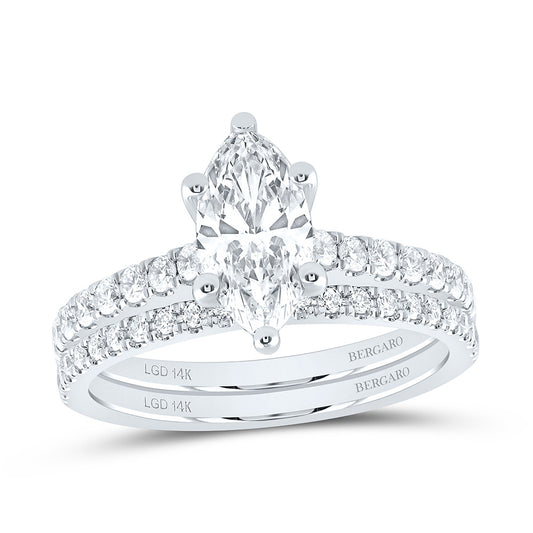 14K Yellow Or White Gold 1 1/2 Cttw Lab Grown Diamond 1 Cttw Center Marquise Bridal Set