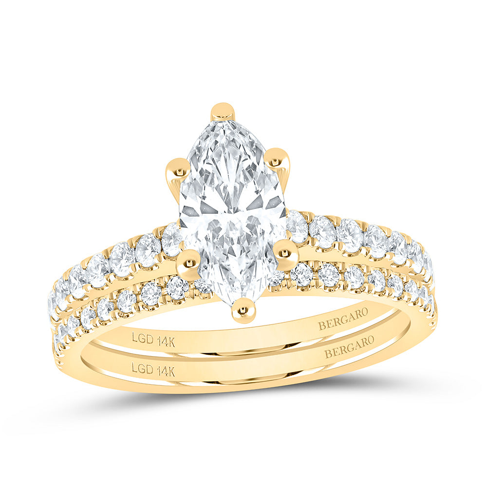 14K Yellow Or White Gold 1 1/2 Cttw Lab Grown Diamond 1 Cttw Center Marquise Bridal Set
