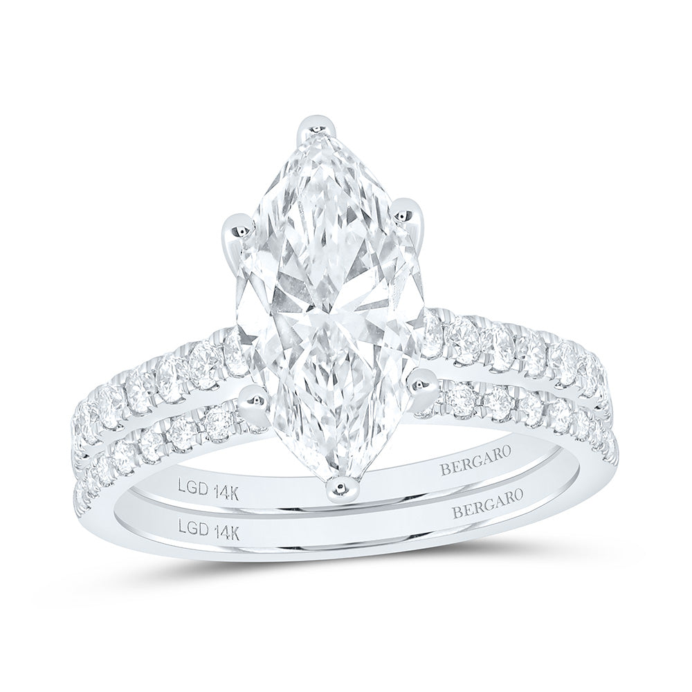 14K Yellow Or White Gold 2 1/2 Cttw Lab Grown Diamond 2 Cttw Center Marquise Bridal Set