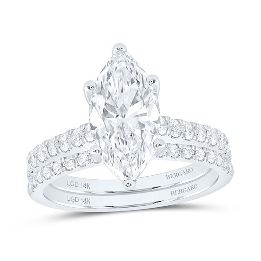 14K Yellow Or White Gold 2 1/2 Cttw Lab Grown Diamond 2 Cttw Center Marquise Bridal Set