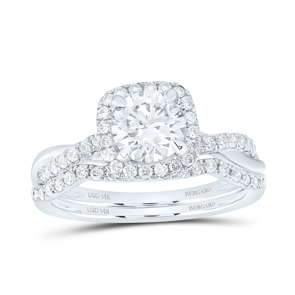 14K Yellow Or White Gold 1 1/2 Cttw Lab Grown Diamond 1 Cttw Center Round Cushion Single Halo Bridal Set