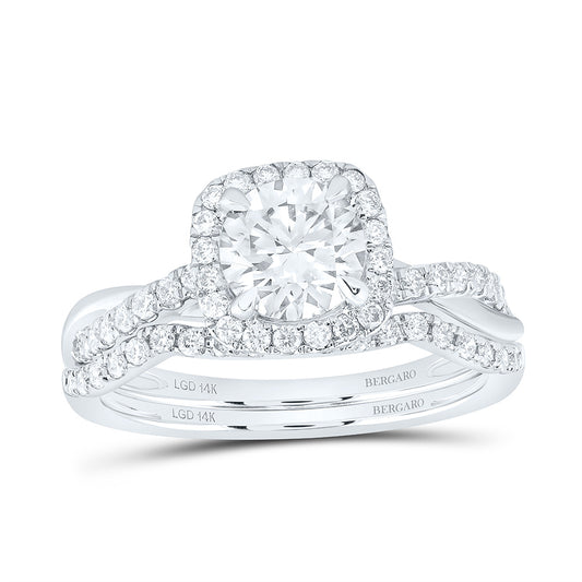 14K Yellow Or White Gold 1 1/2 Cttw Lab Grown Diamond 1 Cttw Center Round Cushion Single Halo Bridal Set