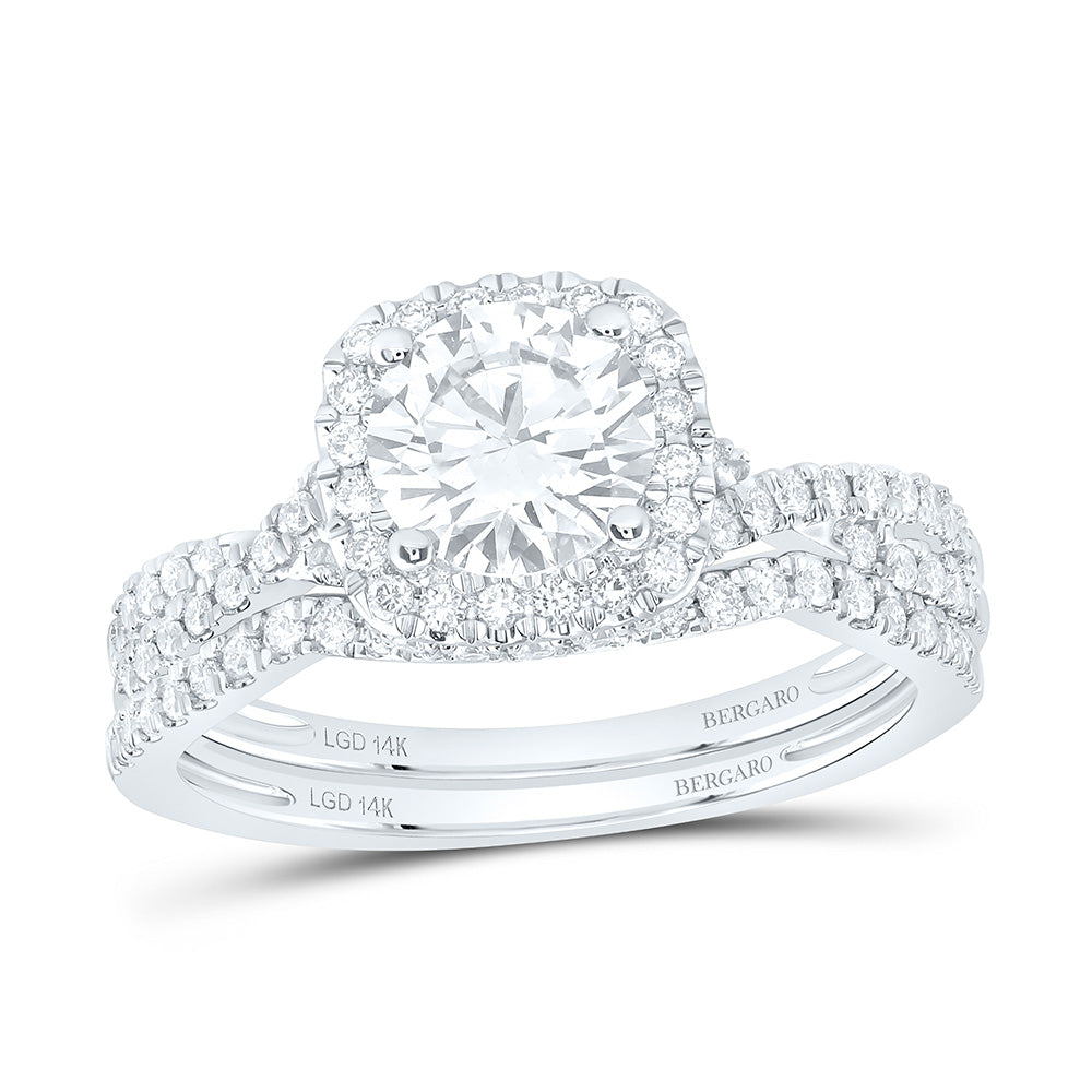 14K Yellow Or White Gold 1 1/2 Cttw Lab Grown Diamond 1 Cttw Center Round Cushion Single Halo Bridal Set