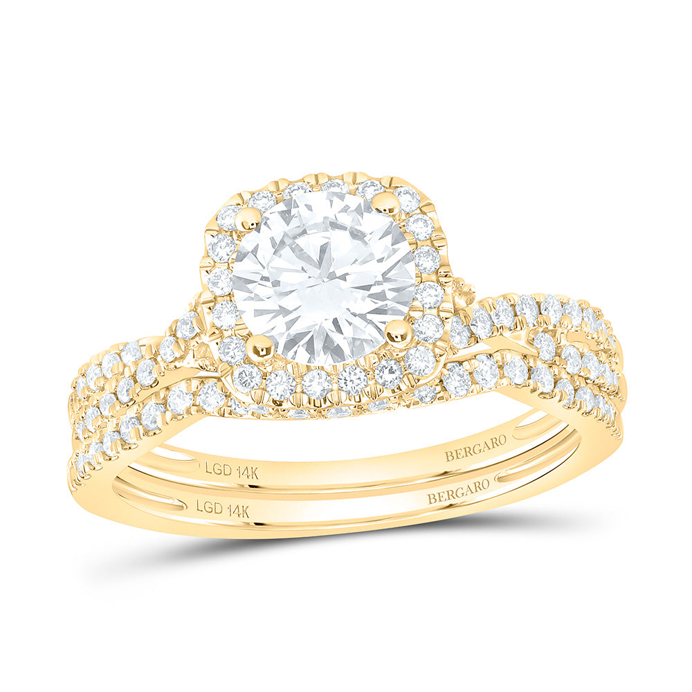 14K Yellow Or White Gold 1 1/2 Cttw Lab Grown Diamond 1 Cttw Center Round Cushion Single Halo Bridal Set