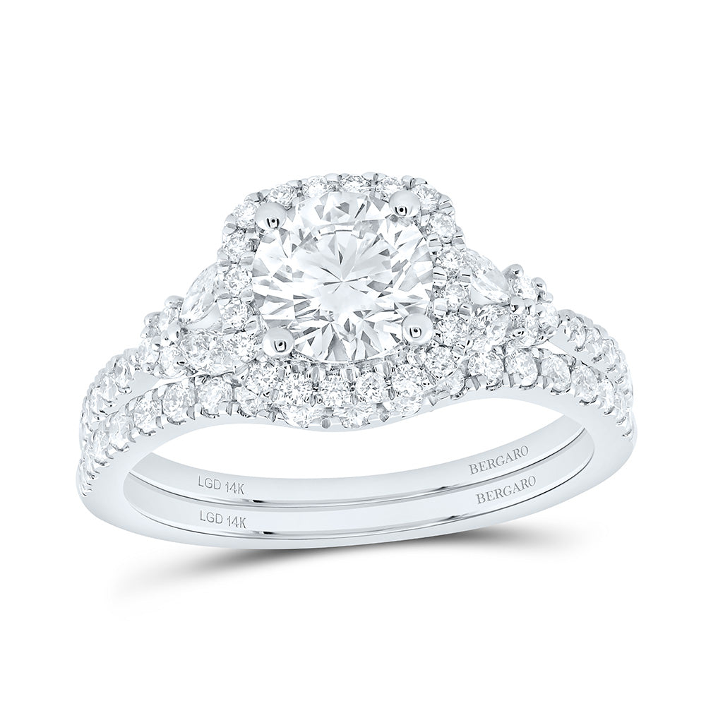 14K Yellow Or White Gold 1 5/8 Cttw Lab Grown Diamond 1 Cttw Center Round Cushion Single Halo Bridal Set