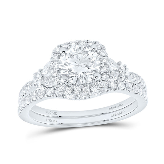 14K Yellow Or White Gold 1 5/8 Cttw Lab Grown Diamond 1 Cttw Center Round Cushion Single Halo Bridal Set