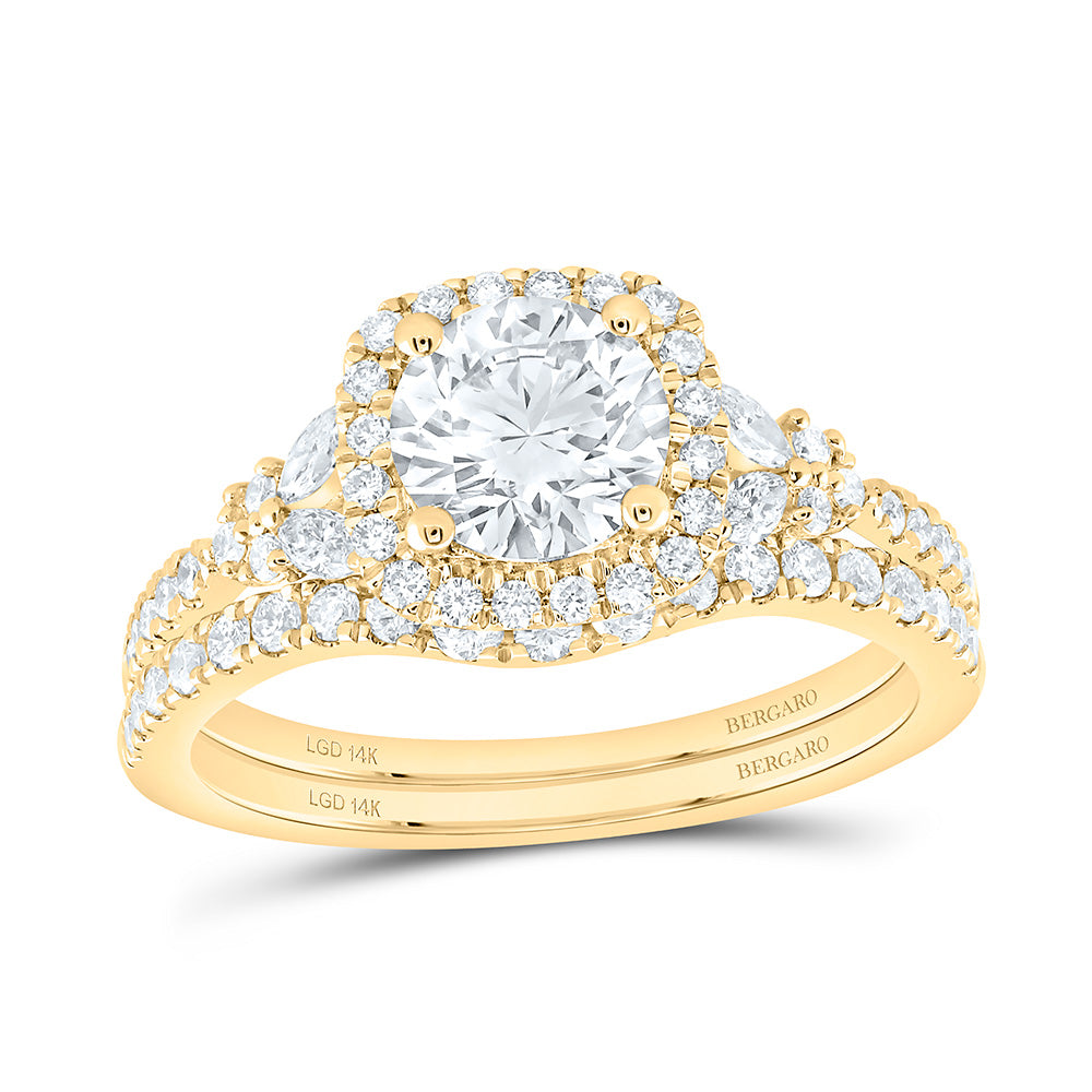 14K Yellow Or White Gold 1 5/8 Cttw Lab Grown Diamond 1 Cttw Center Round Cushion Single Halo Bridal Set