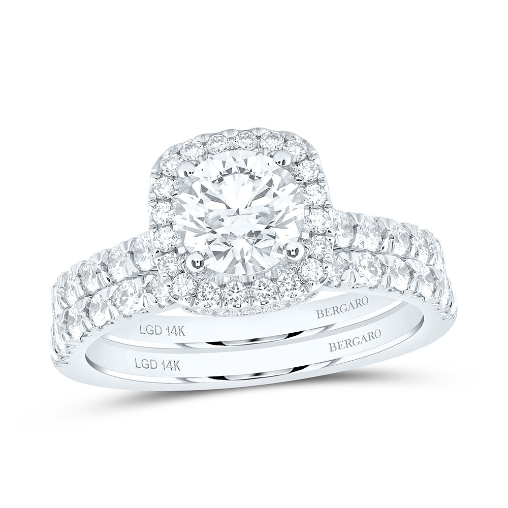 14K Yellow Or White Gold 2 Cttw Lab Grown Diamond 1 Cttw Center Round Cushion Single Halo Bridal Set