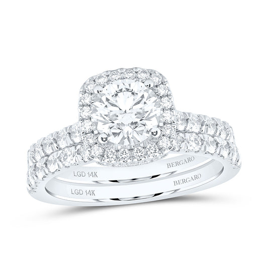 14K Yellow Or White Gold 2 Cttw Lab Grown Diamond 1 Cttw Center Round Cushion Single Halo Bridal Set