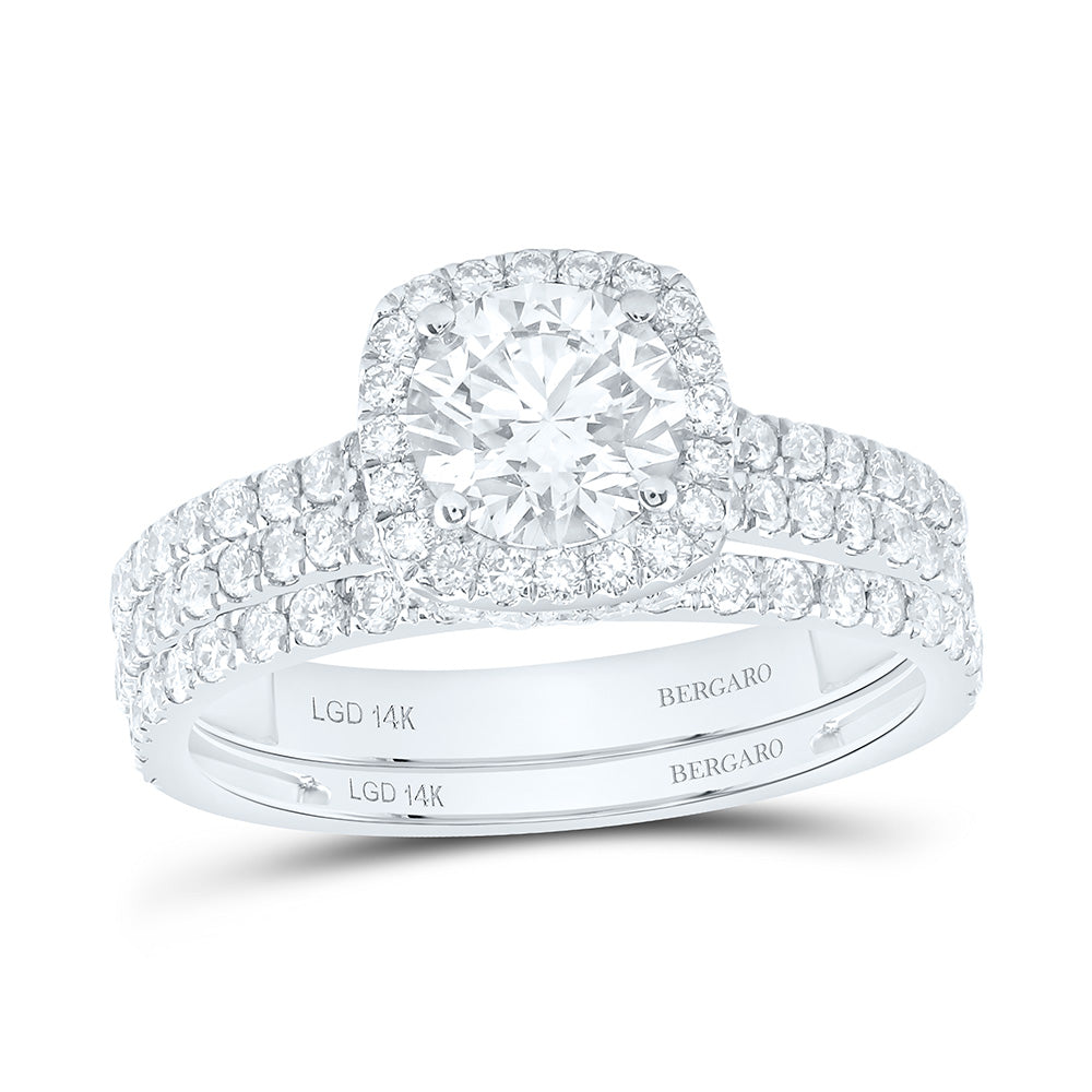14K Yellow Or White Gold 2 Cttw Lab Grown Diamond 1 Cttw Center Round Cushion Single Halo Bridal Set