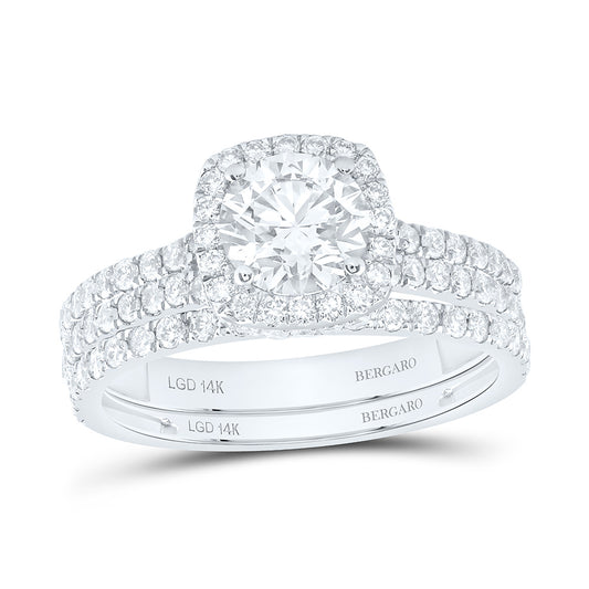 14K Yellow Or White Gold 2 Cttw Lab Grown Diamond 1 Cttw Center Round Cushion Single Halo Bridal Set
