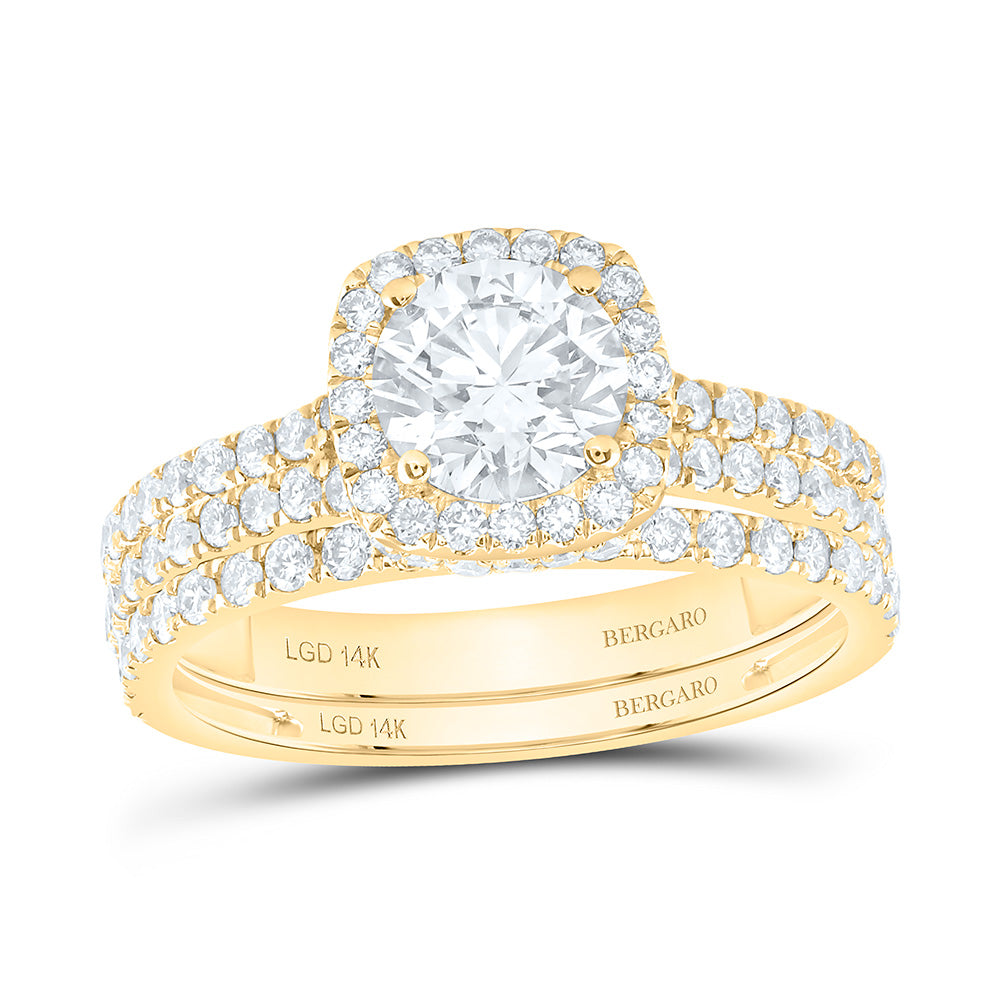 14K Yellow Or White Gold 2 Cttw Lab Grown Diamond 1 Cttw Center Round Cushion Single Halo Bridal Set