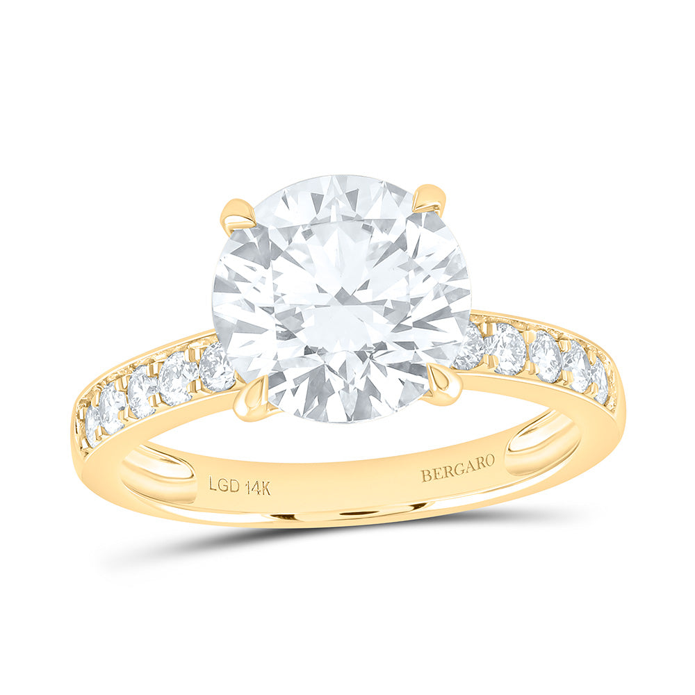 14K Yellow Or White Gold 3 1/2 Cttw Lab Grown Diamond 3 Cttw Center Round Engagement Ring