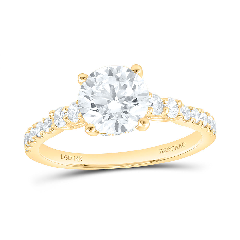 14K Yellow Or White Gold 2 Cttw Lab Grown Diamond 1 1/2 Cttw Center Round Engagement Ring