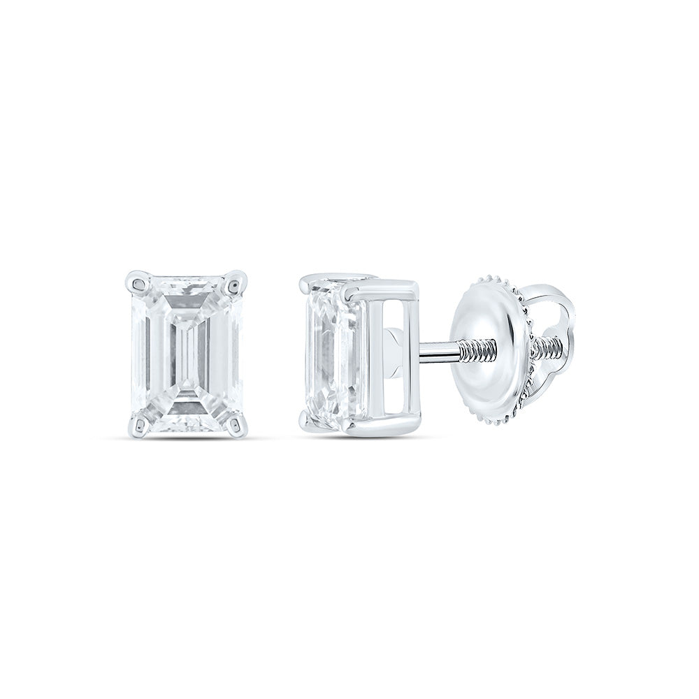 14K Yellow Or White Gold 1 Cttw Lab Grown Diamond Emerald Solitaire Earring