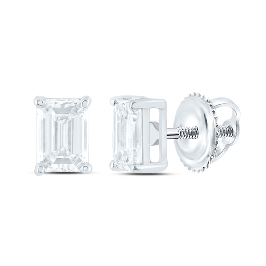 14K Yellow Or White Gold 2 Cttw Lab Grown Diamond Emerald Solitaire Earring