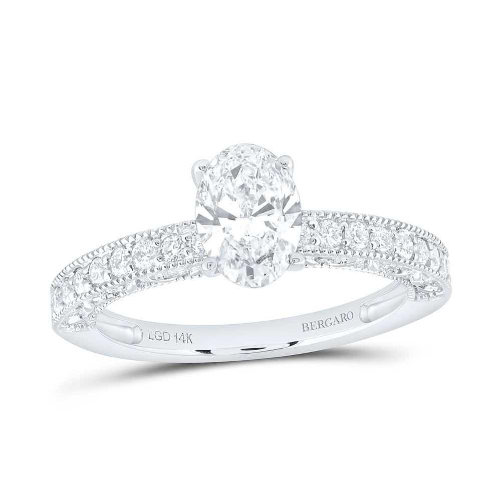 14K Yellow Or White Gold 1 1/2 Cttw Lab Grown Diamond 1 Cttw Center Oval Engagement Ring