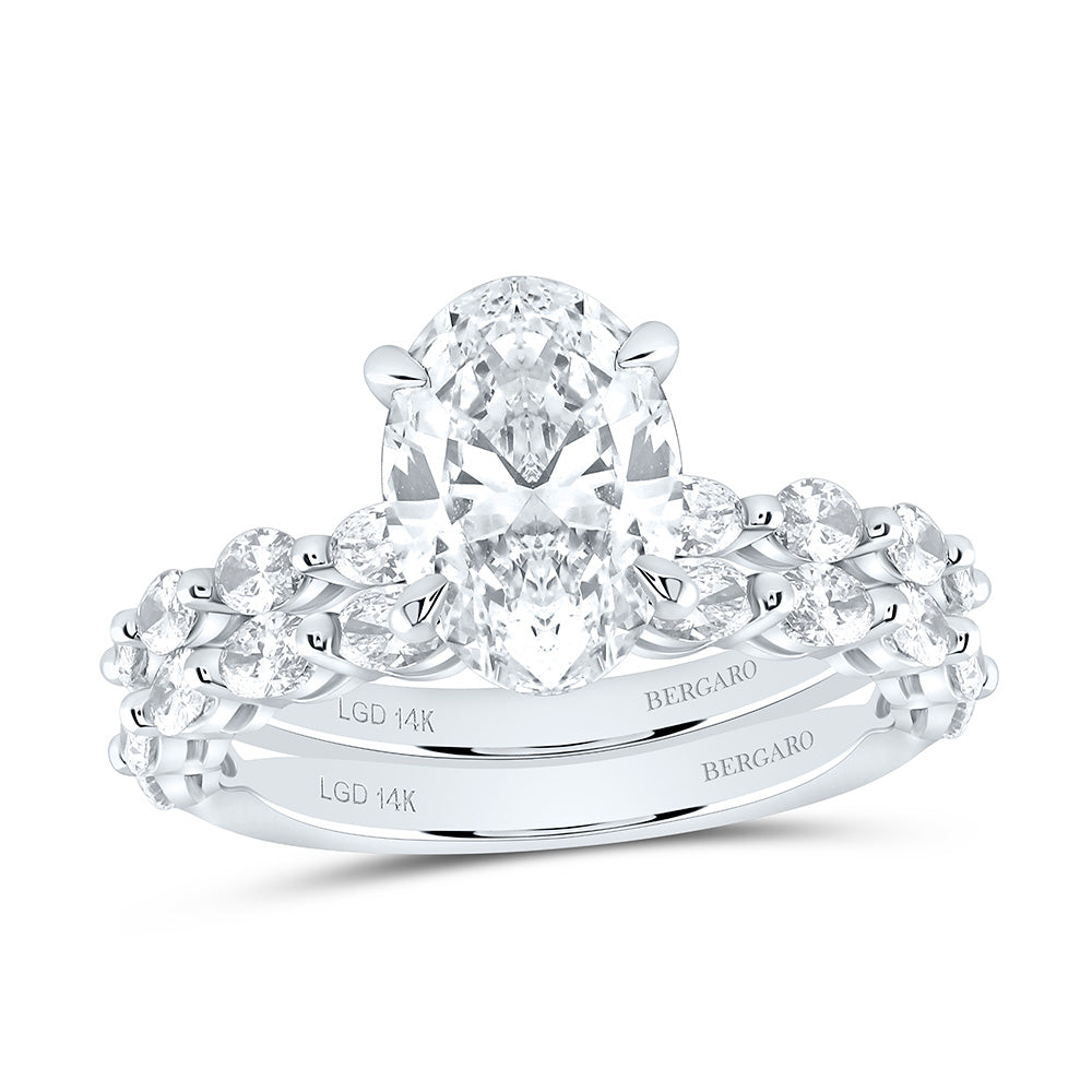 14K Yellow Or White Gold 3 1/5 Cttw Lab Grown Diamond 2 Cttw Center Oval Bridal Set