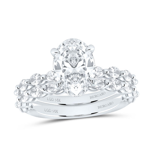 14K Yellow Or White Gold 3 1/5 Cttw Lab Grown Diamond 2 Cttw Center Oval Bridal Set