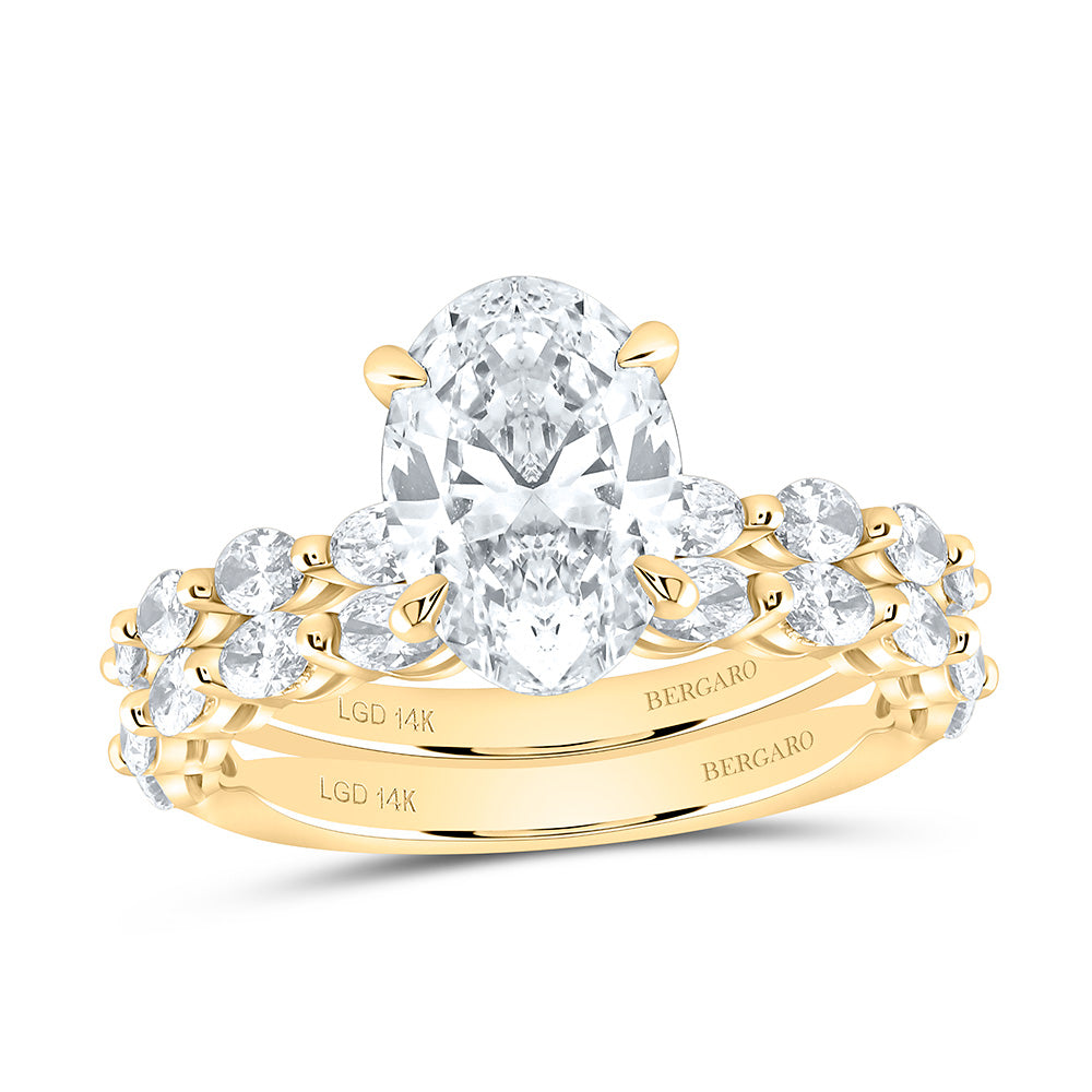 14K Yellow Or White Gold 3 1/5 Cttw Lab Grown Diamond 2 Cttw Center Oval Bridal Set
