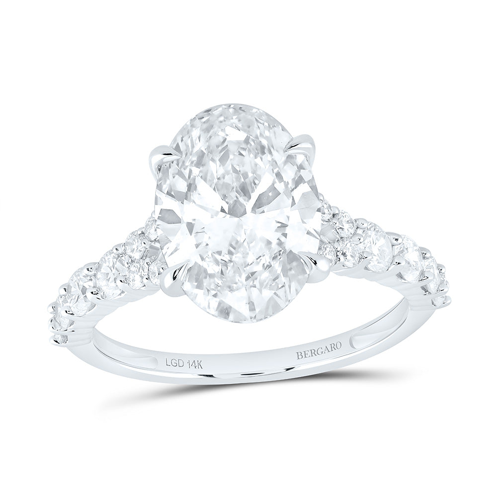 14K Yellow Or White Gold 4 1/3 Cttw Lab Grown Diamond 3 1/2 Cttw Center Oval Engagement Ring