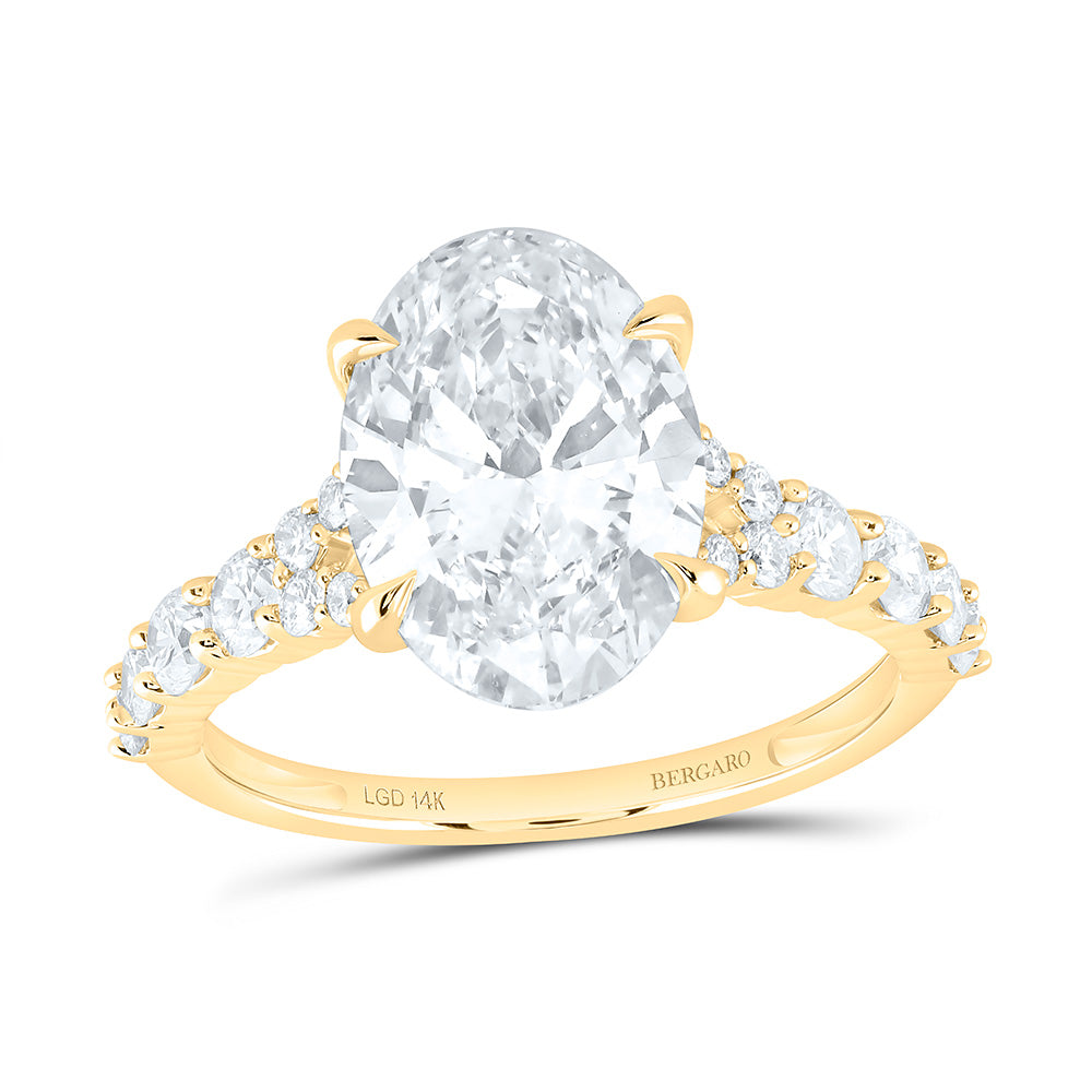 14K Yellow Or White Gold 4 1/3 Cttw Lab Grown Diamond 3 1/2 Cttw Center Oval Engagement Ring